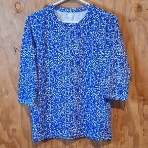 Lands' End Shirt Women's Small Red Blue White Floral Coconut Girl Beach Summer